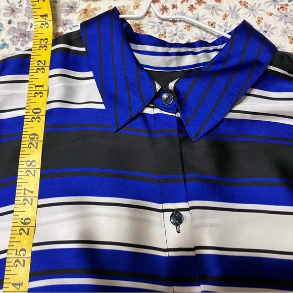Chico’s Striped Blue and Black Button-Up Shirt - Picture 3 of 6